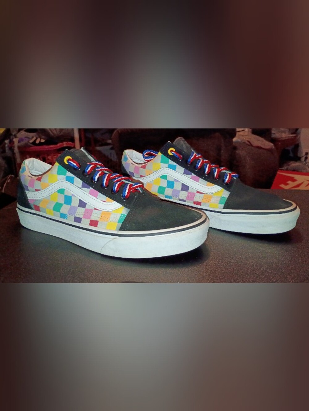 Vans Black Low-Top Sneakers with Multicolor Checkerboard